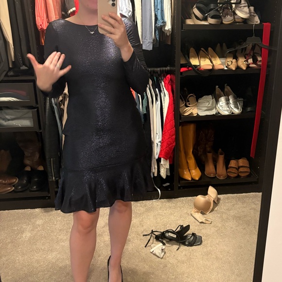 Metallic Long Sleeve Fit/Flare Dress - Picture 2 of 3